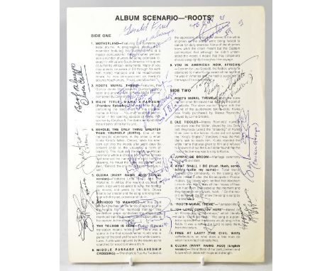 ROOTS; a single page detailing the album 'Scenario', bearing multiple signatures including Lou Gossett, Bill Summers and Sam 