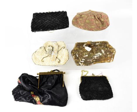 A large quantity of vintage and retro, mainly beaded, evening bags to include black jet examples, gold sequinned examples, fa