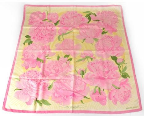 HERMÈS; a vintage silk scarf, 'Les Pivoines', by Christiane Vauzelles, in creams and powder pinks, signed 'Hermes. Paris' to 
