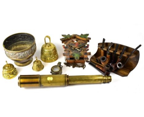 A collectors' lot to include a vintage two-drawer brass telescope (lacking lens cap), a T. G. Co Ltd London 1940 Mk III milit
