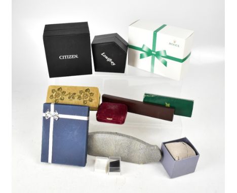 A quantity of watch and jewellery boxes to include Rolex and Tissot. 