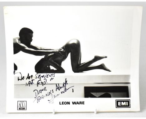 LEON WARE; a black and white promotional photograph bearing inscription and signature, 20.5 x 25cm.We have not authenticated 
