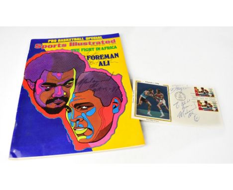 MUHAMMAD ALI & JOE FRAZIER; an Olympic 1984 first day cover bearing both signatures and a Sports Illustrated 'Fight in Africa