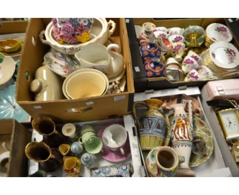 Ceramics - a pair of oriental ovoid vases decorated with birds on branches;  a floral tea service comprising tea plates, cake