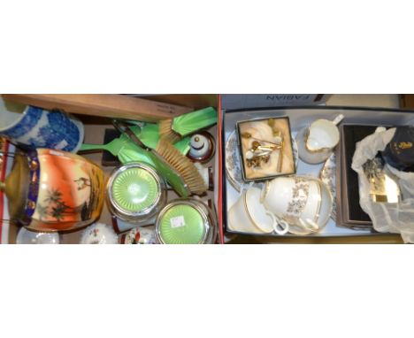 An early 19th century blue and white pearlware mug;  a biscuit barrel;  a dressing table set;  collar studs and cufflinks;  q