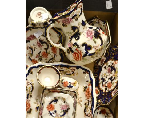 Masons Ironstone- a Mandalay water jug, ring stand, square bowl, vases, etc, printed marks, qty