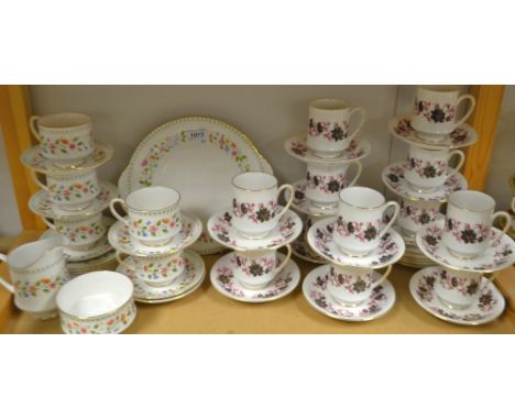 Tableware-a Paragon Anastasia pattern tea set for six including five trios, milk jug, sugar bowl, bread plate, another larger