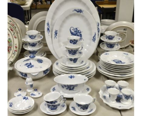 A Royal Copenhagen blue flower angular pattern table service, comprising tureen and cover, cups, saucers, soup bowls, sauce b