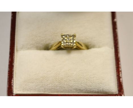 A nine stone diamond dress ring, the nine diamonds in a checker board platform, total diamond weight approx 0.15ct, 9ct yello