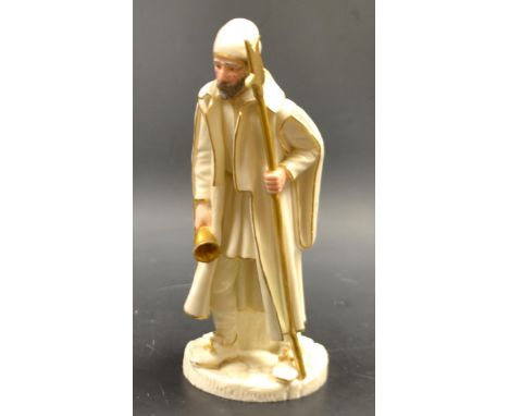 A rare Royal Worcester  figure, modelled by James Hadley, Ye Watchman, from the London Cries series, picked out in flesh tone