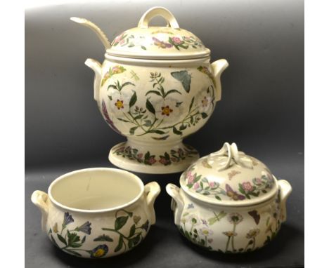 A large Portmeirion Botanic Garden two handled, pedastall soup tureen with ladle spoon;   a Portmeirion Botanic Garden two ha
