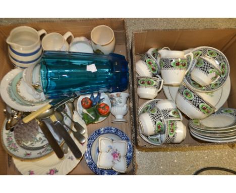 Ceramics, Glass and flatware including commemorative mug;  Royal Crown Derby Posie pattern trinket; Royal Tuscan cup and sauc