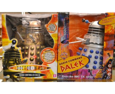 Toys and Juvenalia- Dr Who radio controlled dalek, gold colour by Enterprise toys, boxed, another blue