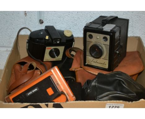 Photography  - a miniature Japanese camera, the Arrow, 5cm wide, leather, cased; others; Kodak Brownie, Instamatic; a Maxim 1