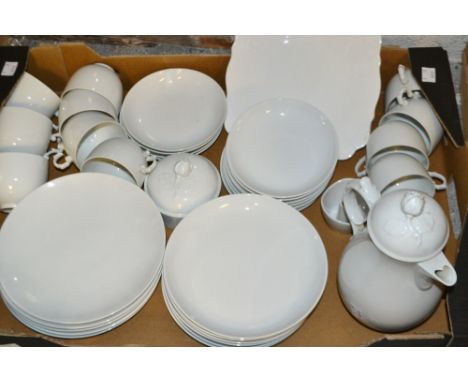 Tableware - a Furstenberg white hotel ware tea service, including teapot, cups, saucers etc, blue marks;  a pair of Thomas Ge