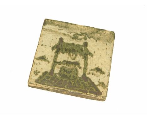 BERNARD LEACH. A Leach Pottery tile decorated with a well by Bernard Leach. Painted personal monogram & Pottery mark. 10 x 10