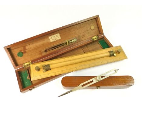 ROLLING RULE ETC. A rolling rule by W. H. Harling in boxwood & brass, with dividers in original fitted box. Also, a proportio