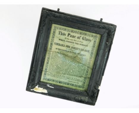 JOHN WESLEY. A rare documentary piece of glass relating to the time spent in Cornwall by John Wesley. John Wesley first visit