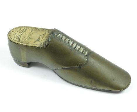 SHIPWRECK COMMEMORATIVE. A brass snuff box in the form of a shoe commemorating the loss of the "JOHN GRAY' wrecked at Long Ro