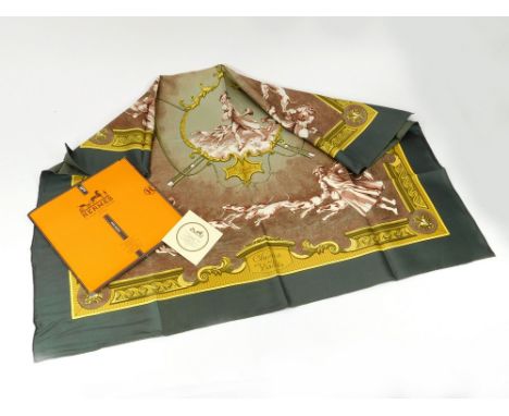 HERMES SCARF. A Hermes silk square 'Chiens et Valets' after a design by Charles-Jean Hallo, c.1963. Sold in original packet w
