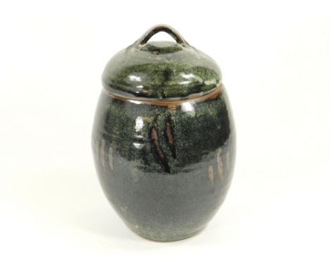 TREVOR CORSER. A Trevor Corser large lidded storage jar. Impressed personal Leach Pottery marks. Height 28cm.  Please note th