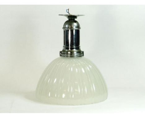 LIGHT FITMENT. A chromium plated 1930/40s light fitment with original fluted glass shade. (Pin for hinged lamp holder missing