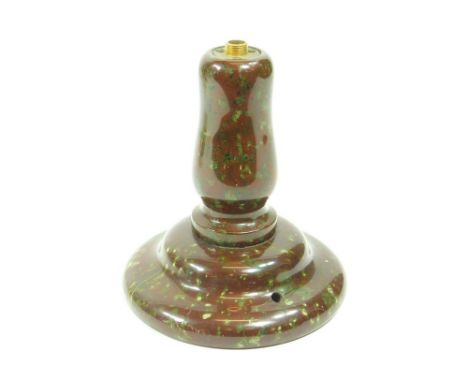 SERPENTINE. A turned red Cornish serpentine lamp base (lacks fitting). Height 16cm.  Please note that all items in this aucti