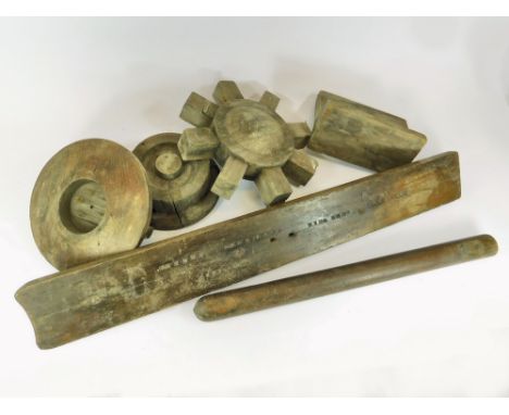 HOLMAN'S FOUNDRY. Two wooden patterns originally used at the Holman's Foundry, Tregeseal Valley, St. Just. One stamped Carnon