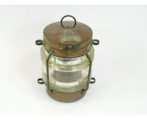 MAST HEAD LAMP. A ships mast head, copper anchor light, by Seahorse Brand. Height 23cm. Wired for electricity.  Please note t