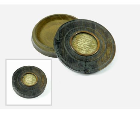 H.M.S. ROYAL GEORGE. A turned wooden snuff box made from the timbers of H.M.S. ROYAL GEORGE, which sank at Spithead in 1782. 