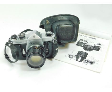 PENTAX SPOTMATIC. An Asahi Pentax Spotmatic camera, serial No. 3313866 with Super Takumar 55mm lens, with original case. (Shu