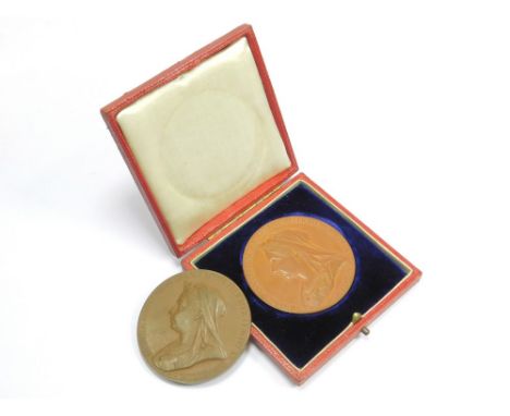 VICTORIA JUBILEE MEDALLIONS. A bronze Victoria Diamond Jubilee medallion by Brock & Wyon. E/F in original, dated leather & ve