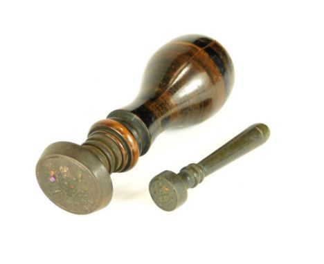 DESK SEAL ETC. Two 19th century seals, one with oval metal matrix for official local Government business, the other a small b