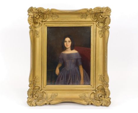 19th CENTURY PORTRAIT. A 19th century, three quarter length oil portrait on panel. Unsigned. Victorian Winsor & Newton label 