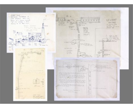 LEVANT MINE. A detailed pencil drawing/plan by P G Laws of Levant Mine, dated 1971. 42 x 51cm. Also, another pencil drawing o