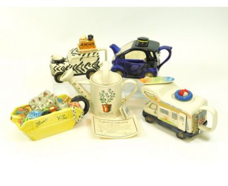 SWINESIDE TEAPOTTERY. Five Teapottery collectors teapots including a Ltd. Edn. Alan Titchmarsh Gardener's teapot, No. 96 with