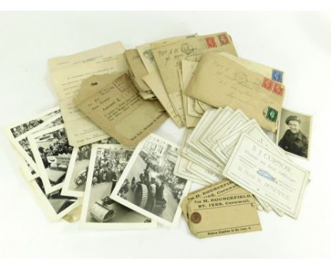 WRITTEN EPHEMERA. A collection of correspondence, a photograph & other ephemera relating to Stanley R Curnow, a Penzance resi