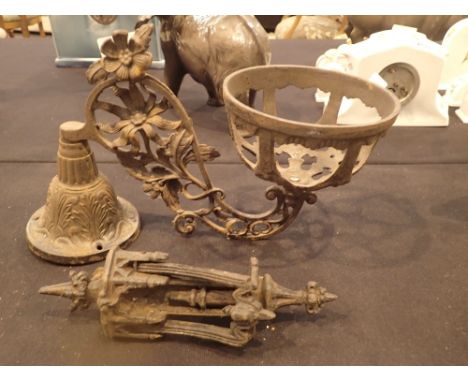 Victorian cast iron door knocker and cast iron lamp stand