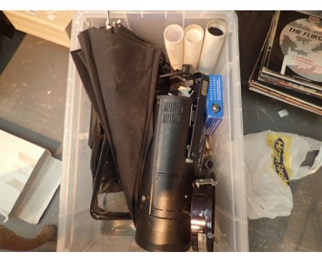 Box of mixed Bowen studio lighting equipment