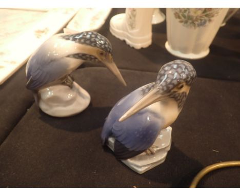 Two Royal Copenhagen kingfishers H: 10 cm