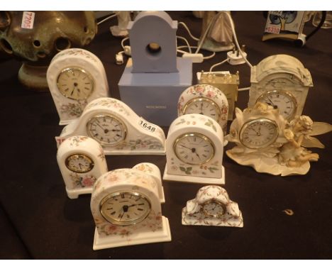 Collection of twelve ceramic clocks including Aynsley