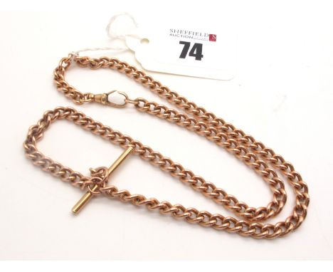A 9ct Gold Curb Link Chain, to single swivel clasp, suspending a T-bar (14grams).Lot 74 - length of chain 45cm 