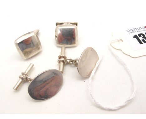 A Pair of Finnish Cufflinks, of plain cushion shape with swivel bar back, stamped "Finland" "925S"; Together with A Pair of M