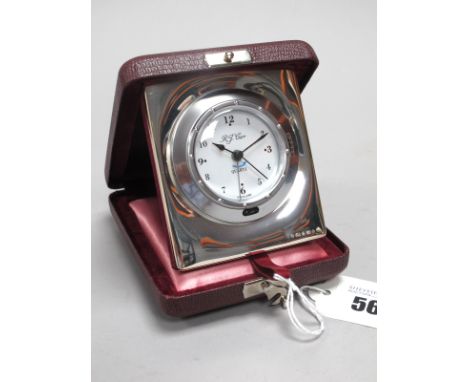 A Modern Hallmarked Silver Mounted Travelling Clock, RC (Carrs), Sheffield 2000, the rectangular frame fitted with circular q