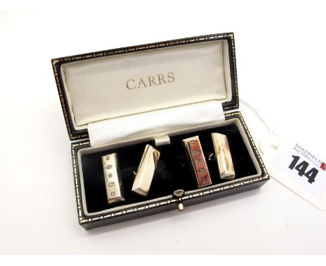 A Pair of Modern Stylish Hallmarked Silver Ingot Cufflinks, RC (Carrs), Sheffield 2005, bearing feature hallmarks, on chain c