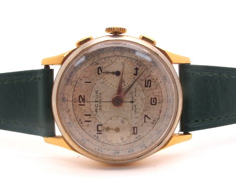 Actua Geneve; A Vintage Gold Plated Cased Chronograph Gent's Wristwatch, the signed dial with Arabic numerals, centre seconds