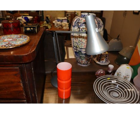 A Habitat orange glass table lamp and a Angle Poise model 90 lamp