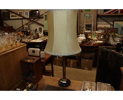 A brass Corinthian column table lamp raised on faux marble base 