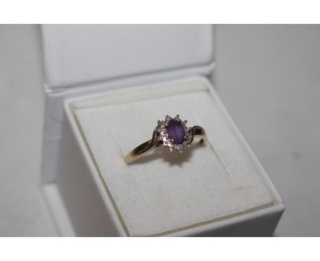 A 9ct gold amethyst and diamond set ring, ring size T, approx. total weight 1.5gms