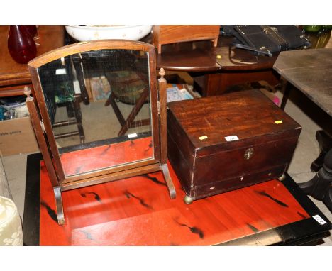 A mahogany swing framed mirror; and a mahogany trinket box fitted single drawer below AF